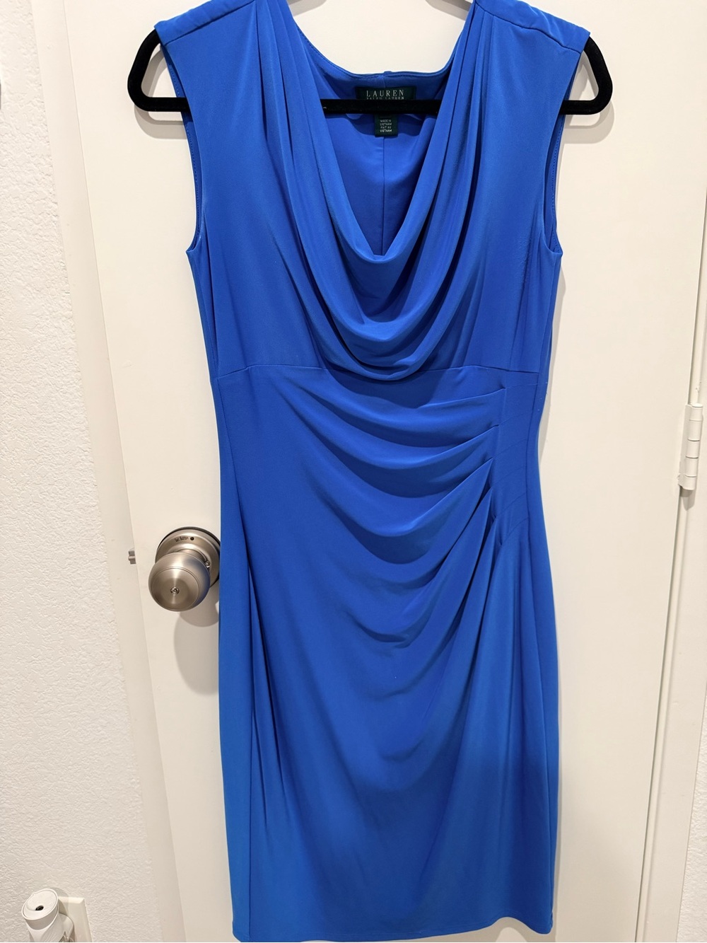 Ralph Lauren Cobalt Blue Sleeveless Draped Midi Dress